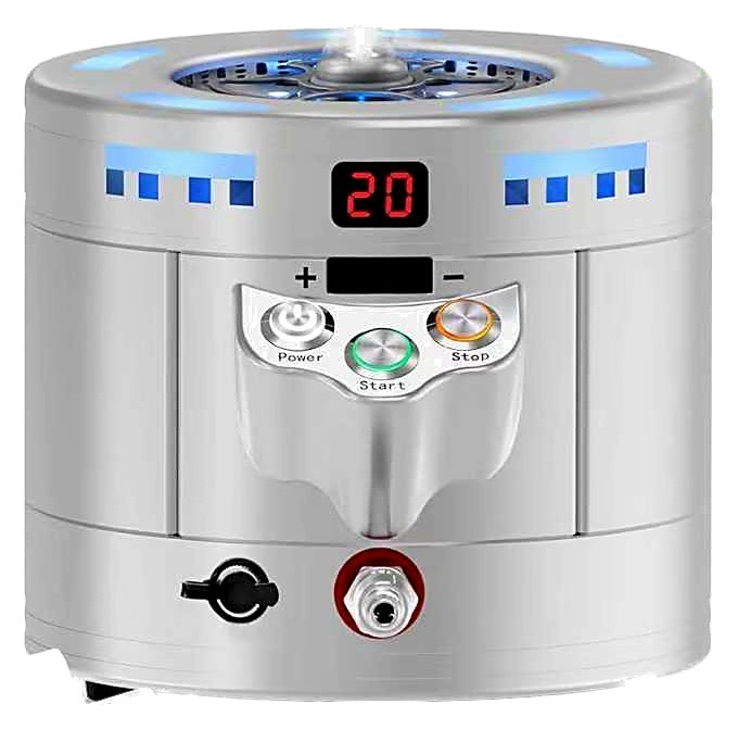 A Haesyn glass froster: a round countertop chiller with a lit well on top and a timer display.