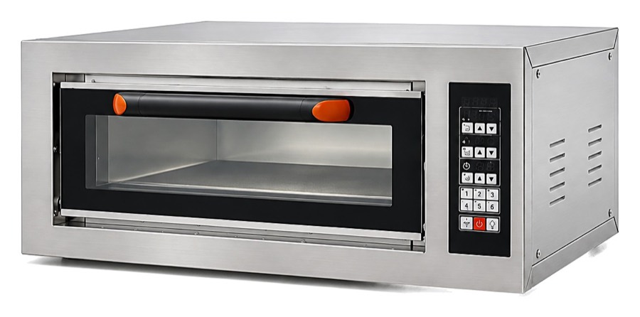 A Forno Uno single-deck oven with a glass door and side-mounted controls.